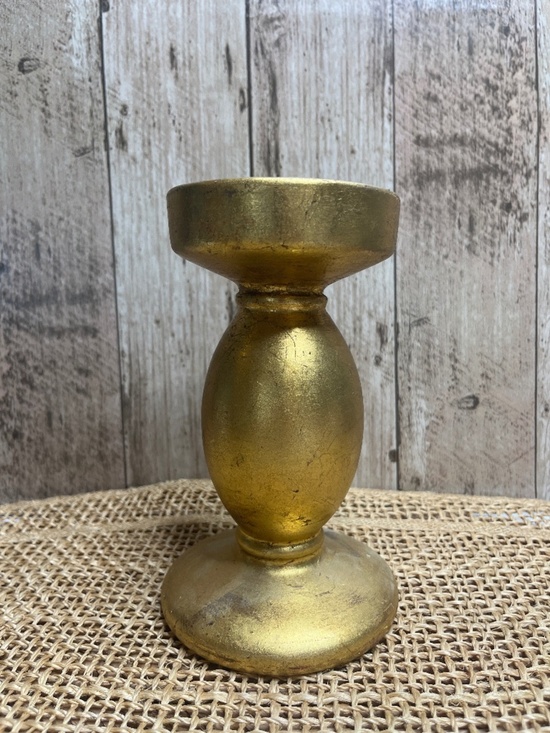 None Other - Vintage Gold Candle Holder Pedestal | Rustic Metallic Home Decor